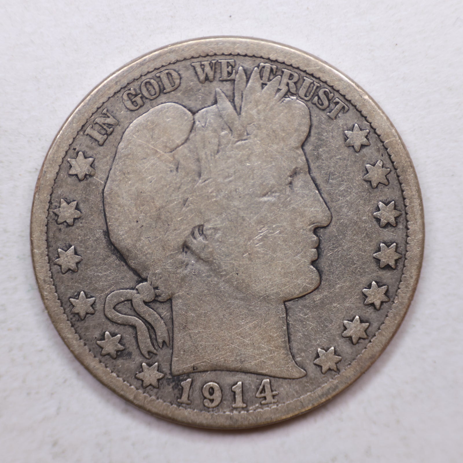 1914 Barber Silver Half Dollar, Very Good Circulated Coin, Store #HR1114