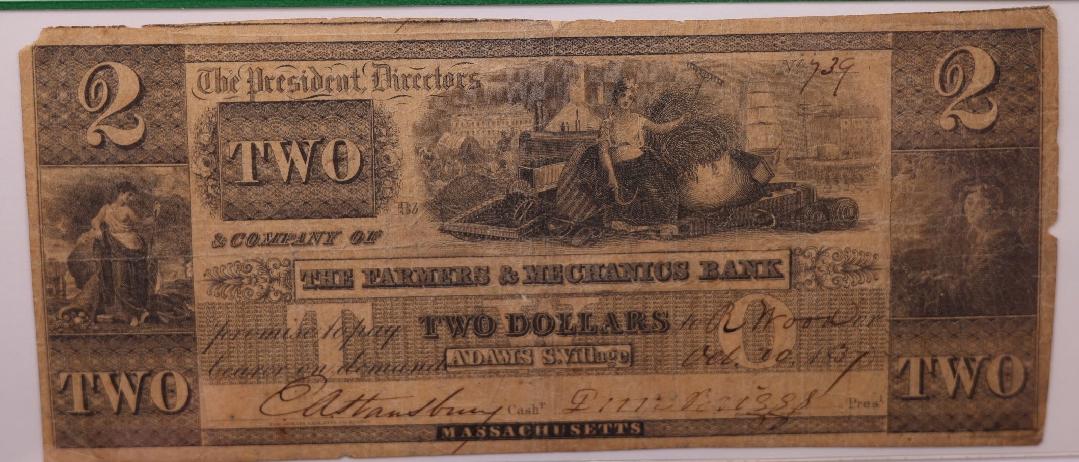 1837 $2., Farmers & Mechanics., MA., "ERIC NEWMAN"., PCGS F-15., Store #1547