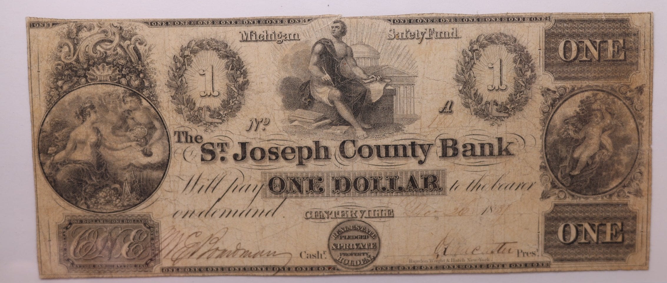 1837 $1., St Joseph County Bank., St Joseph, MI., PCGS F-12., Store #GMI017