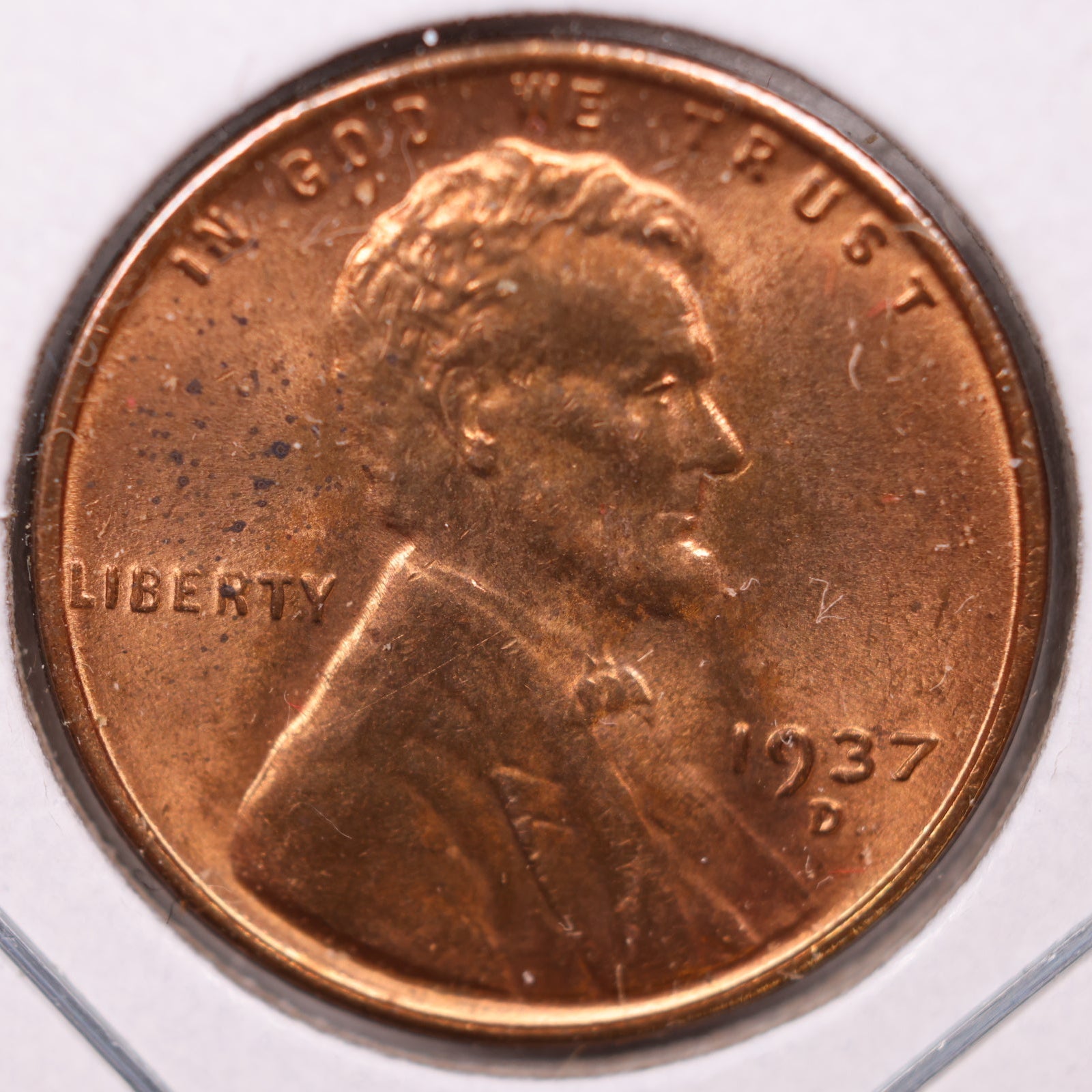 1937-D Lincoln Cent, Mint State RD Uncirculated Coin, Store #CT1086