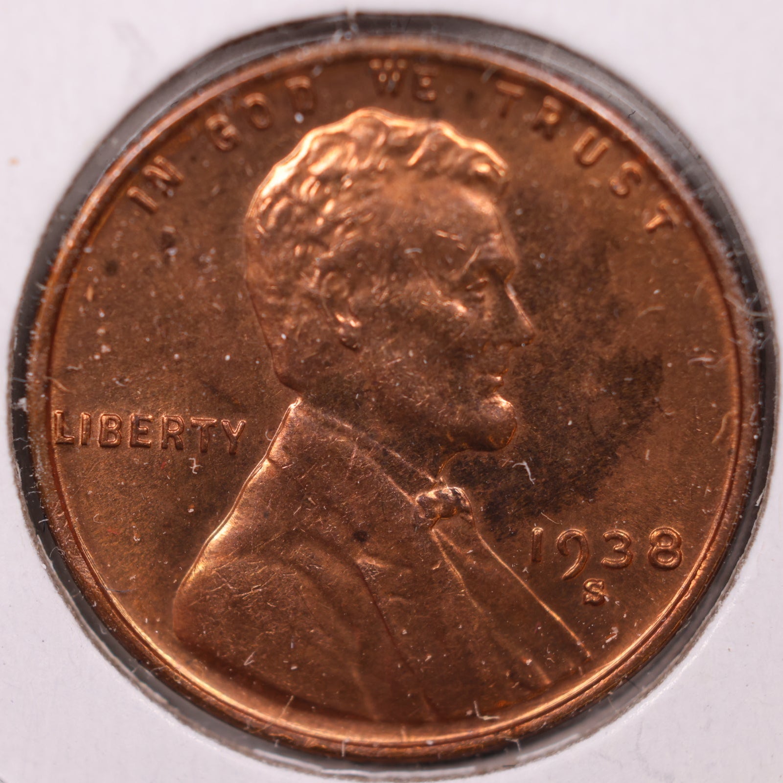 1938 D Lincoln Cent, Mint State RD Uncirculated Coin, Store #CT1095
