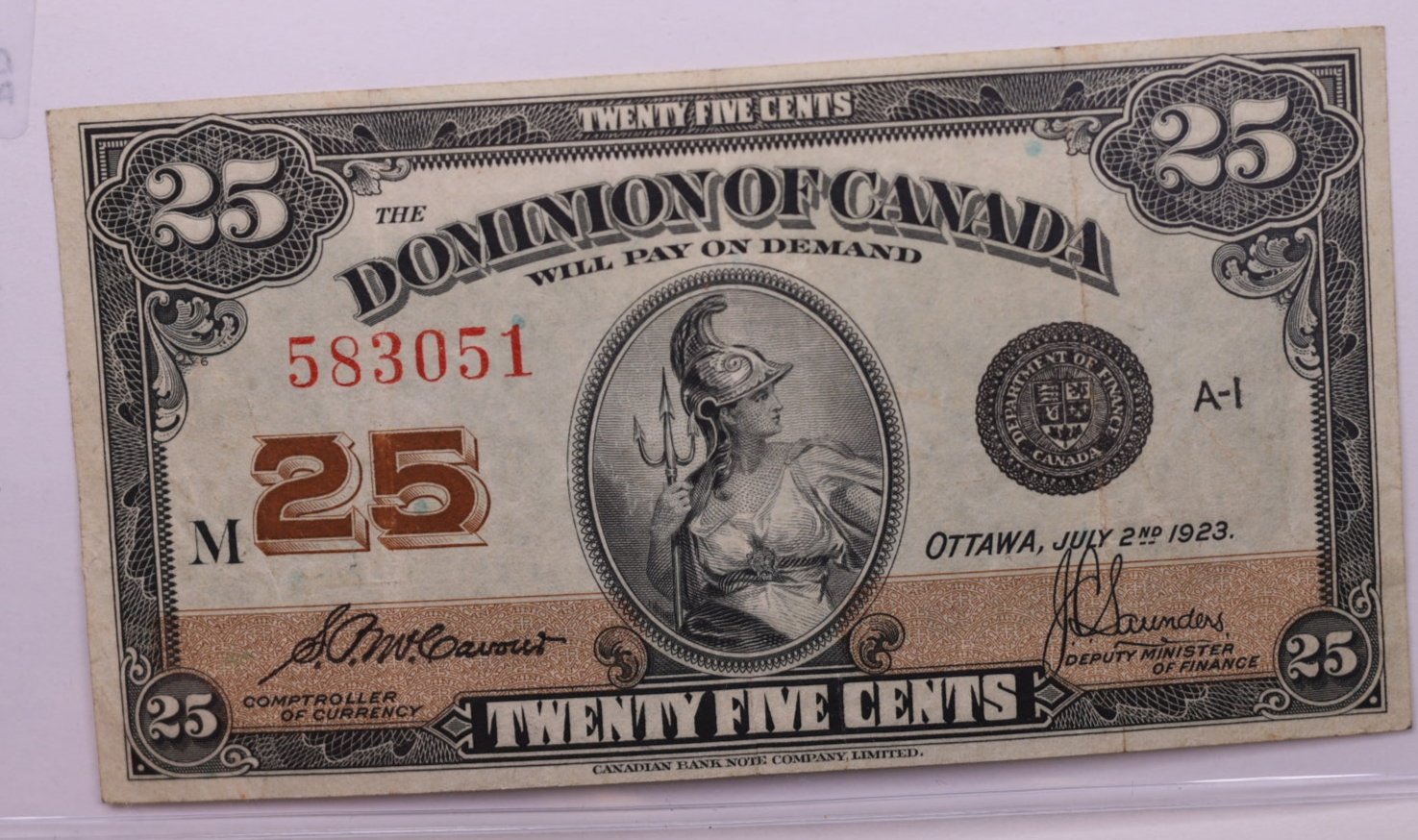 1923 25 Cents., DOMINION OF CANADA., Currency., Store #1649