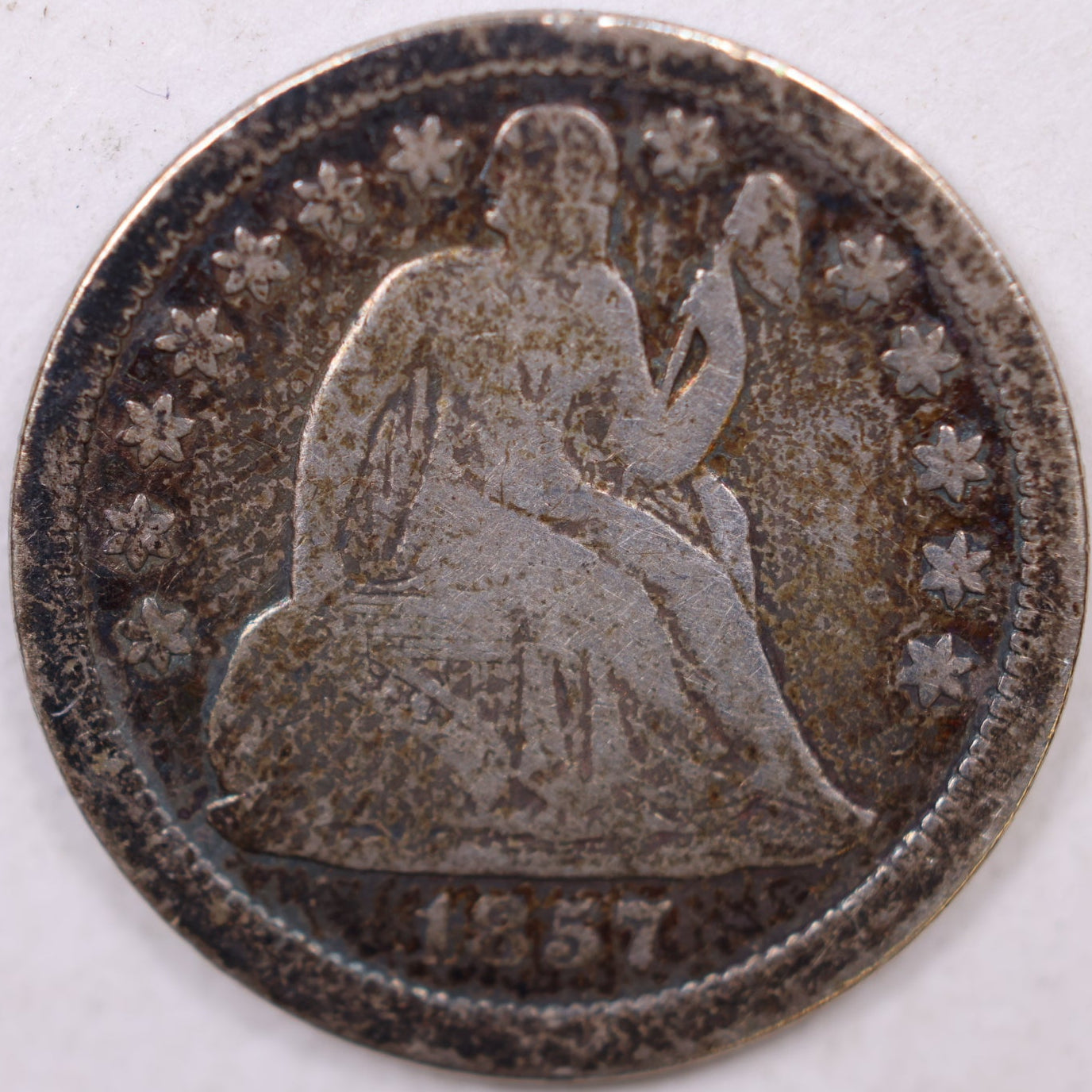 1857 Seated Liberty Dime, Fine Circulated Coin, Store #DE0812