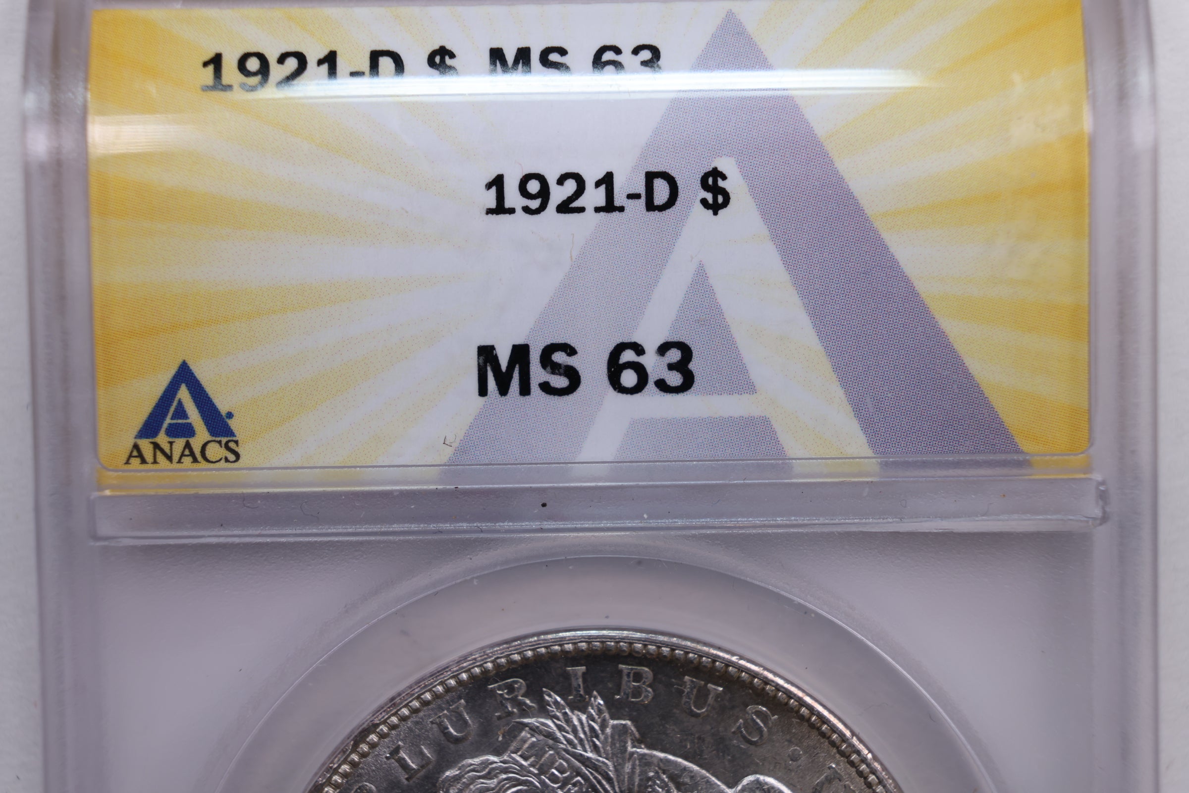 1921-D Morgan Silver Dollar., ANACS Graded MS-63., Store#GDR084