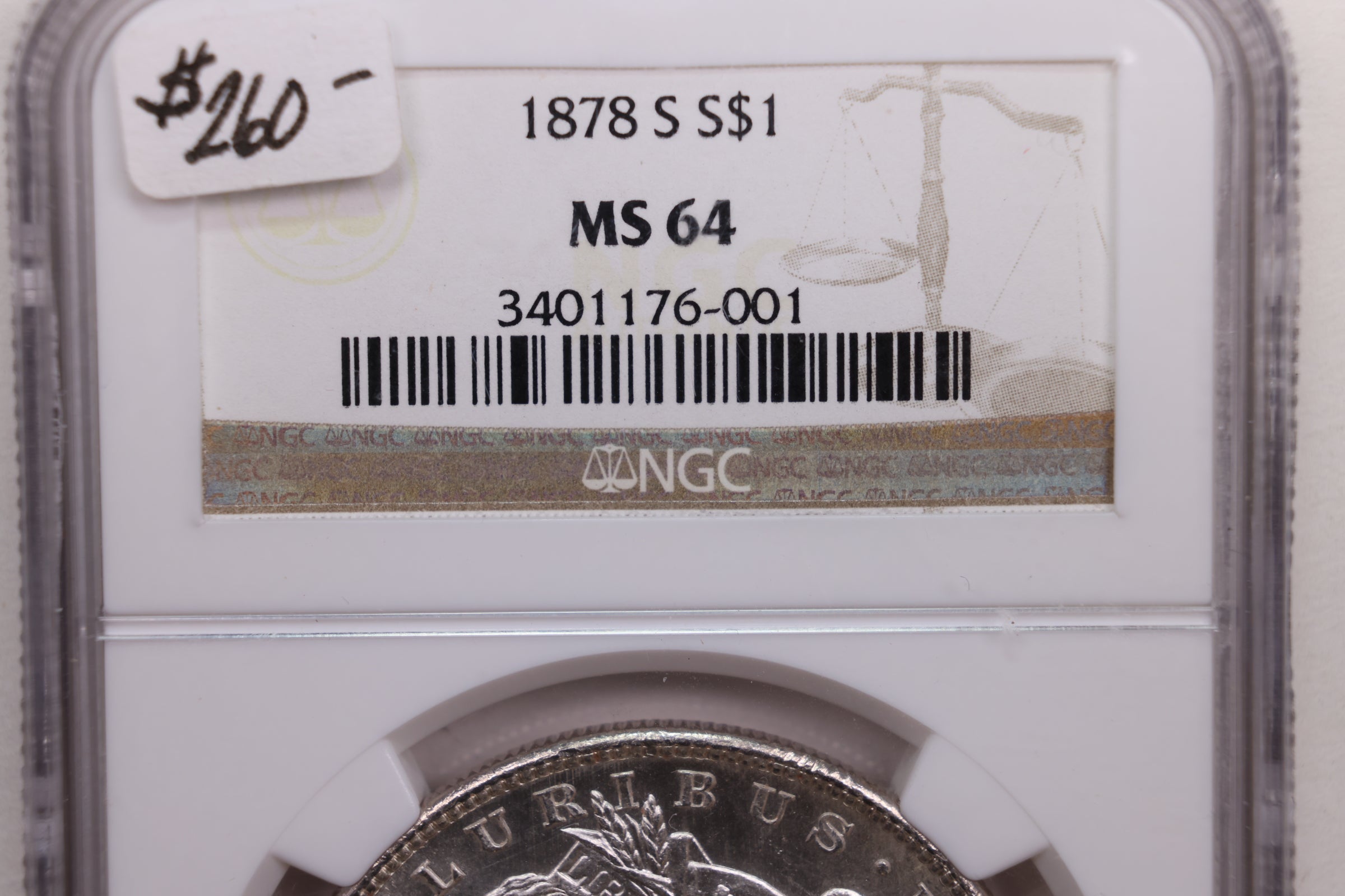 1878-S Morgan Silver Dollar., NGC Certified, MS-64., Store#GDR086