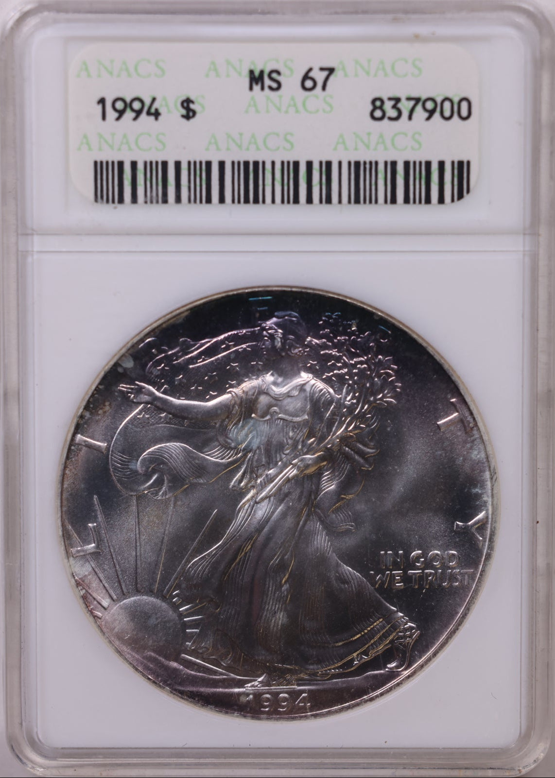1994 American Silver Eagle Toner, ANACS MS-67, Store#AE0304