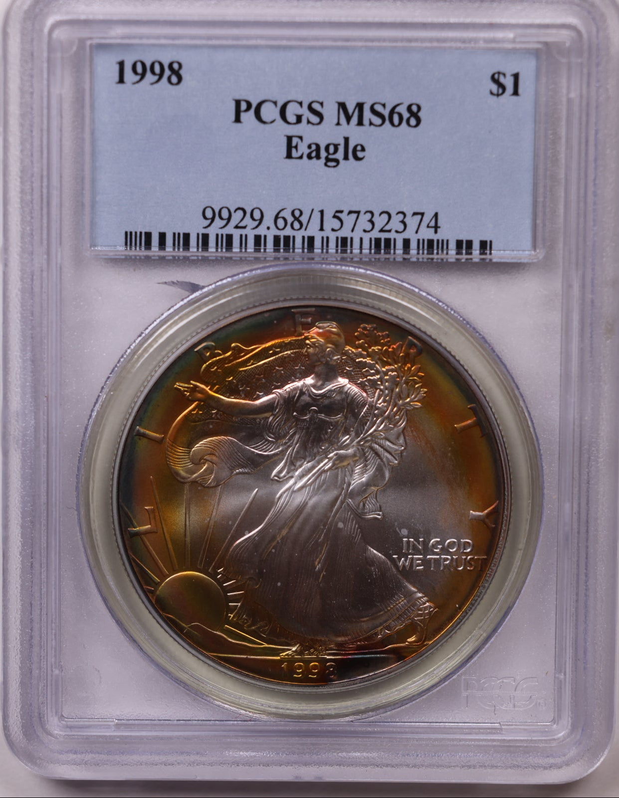 1998 American Silver Eagle Toner, PCGS MS-68, Store#AE0308