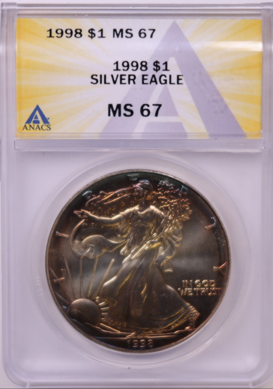 1998 American Silver Eagle Toner, ANACS MS-67, Store#AE0309