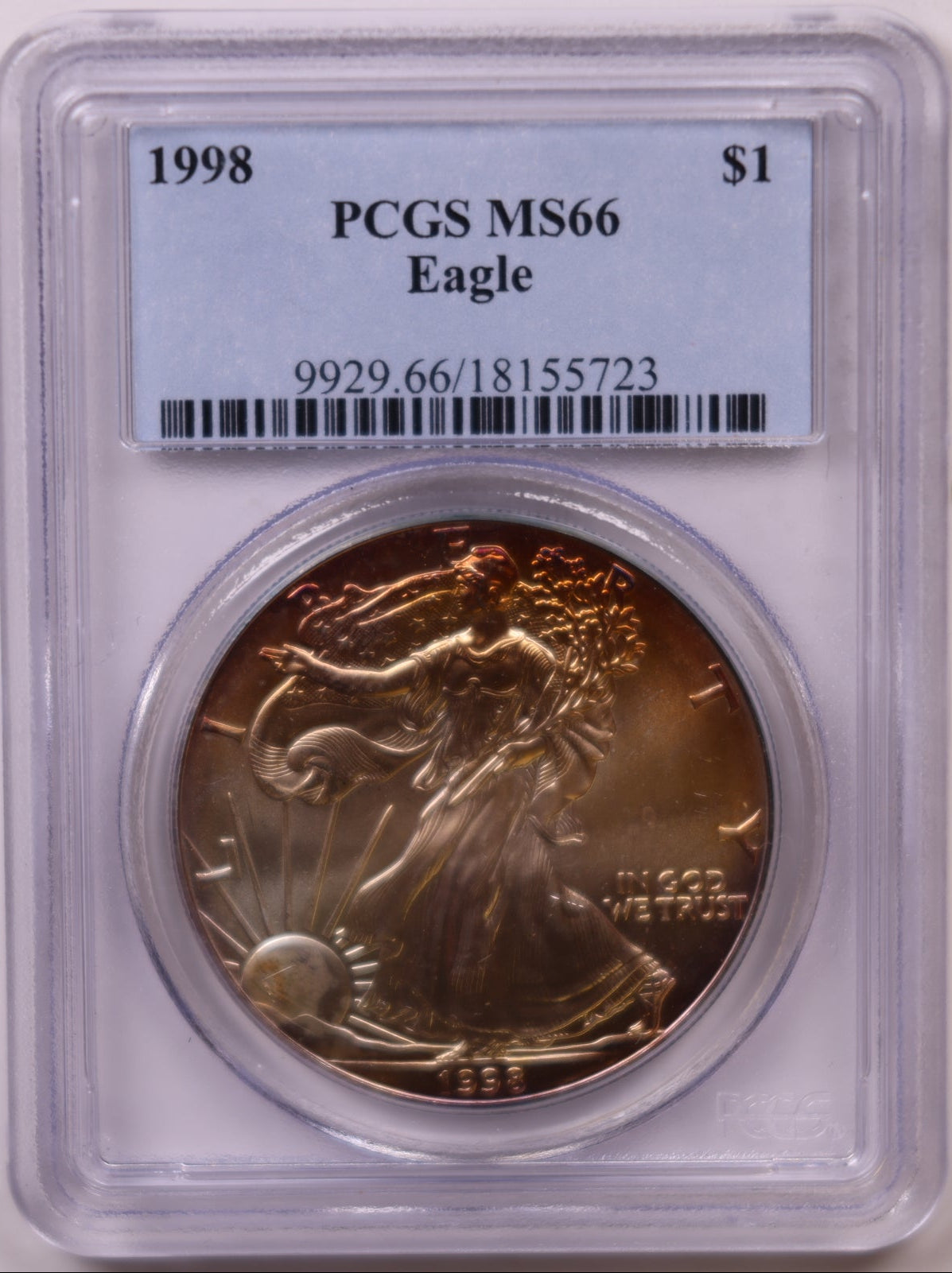 1998 American Silver Eagle Toner, PCGS MS-66, Store#AE0310