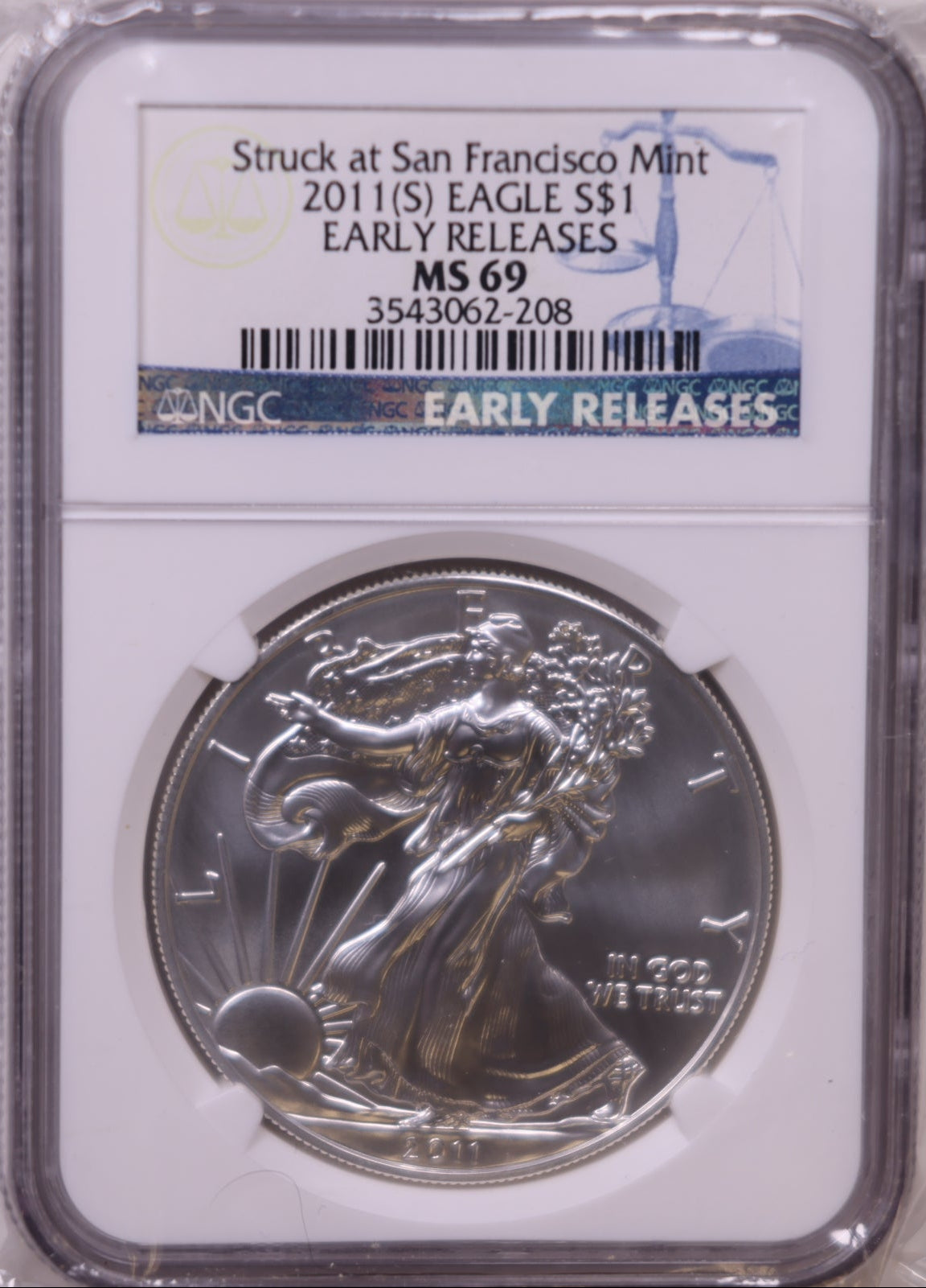 2011 (S) American Silver Eagle, Early Release, NGC MS-69, Store#AE0324