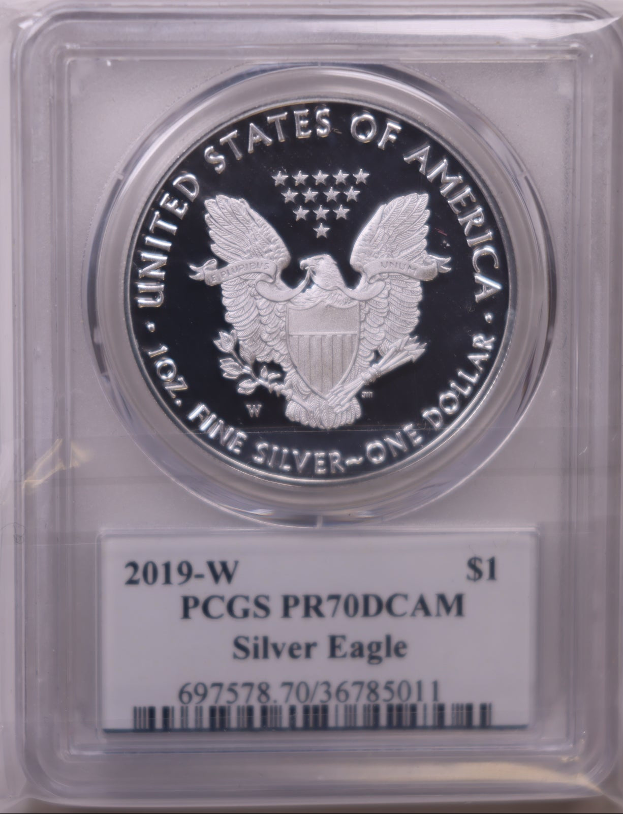 2019-W Cameo American Silver Eagle, First Edition, PCGS PR-70, Store#AE0337