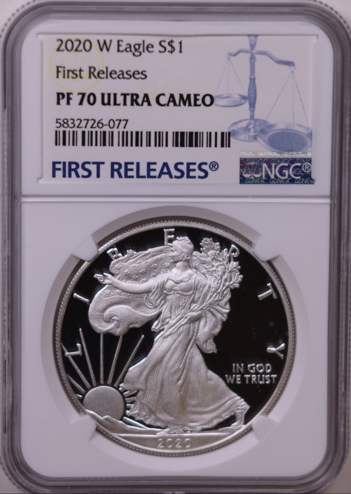 2020-W American Silver Eagle, First Release, Ultra Cameo NGC PF-70, Store#AE0347