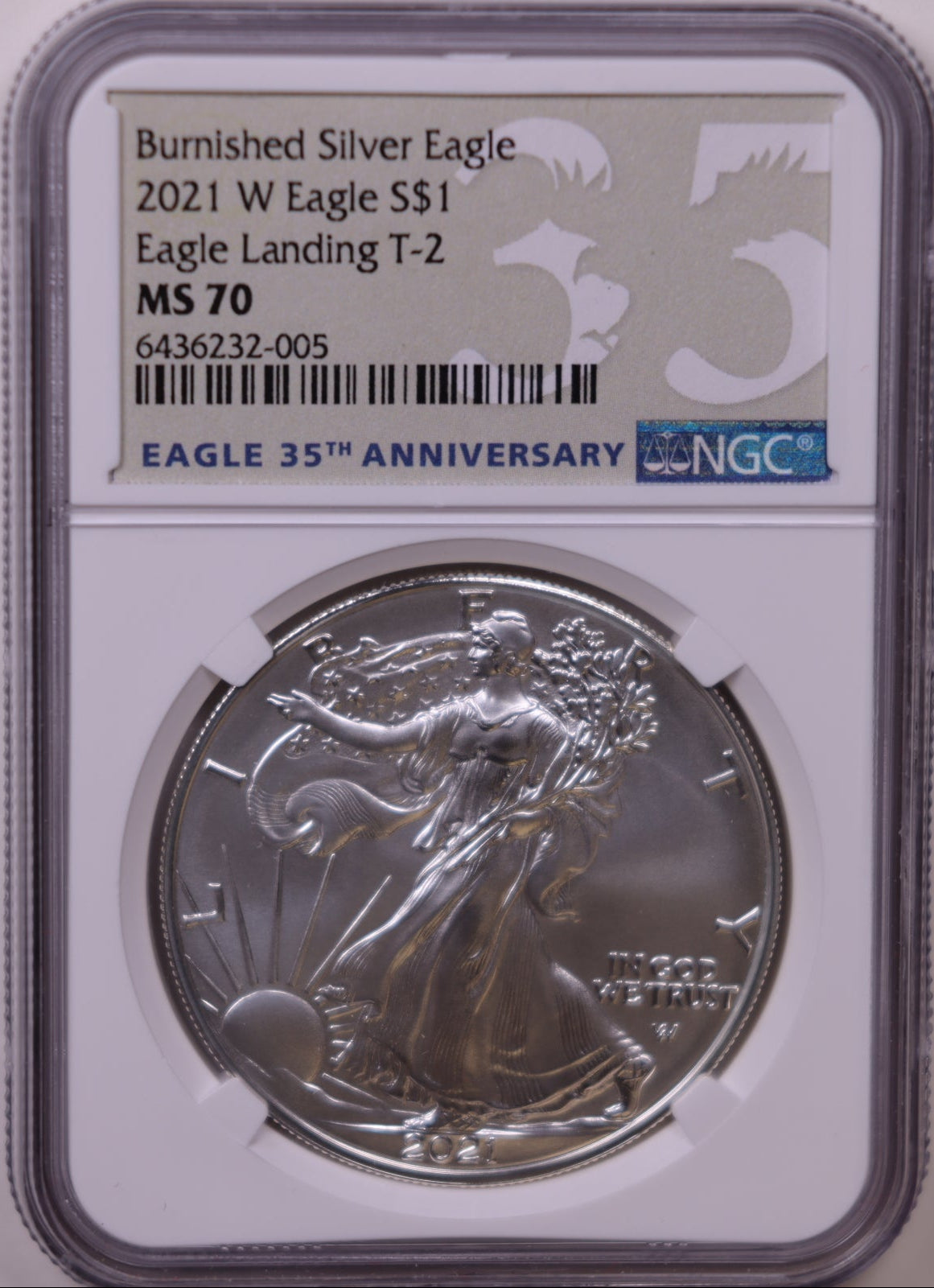 2021-W Burnished American Silver Eagle Type 2, NGC MS-70, Store#AE0361