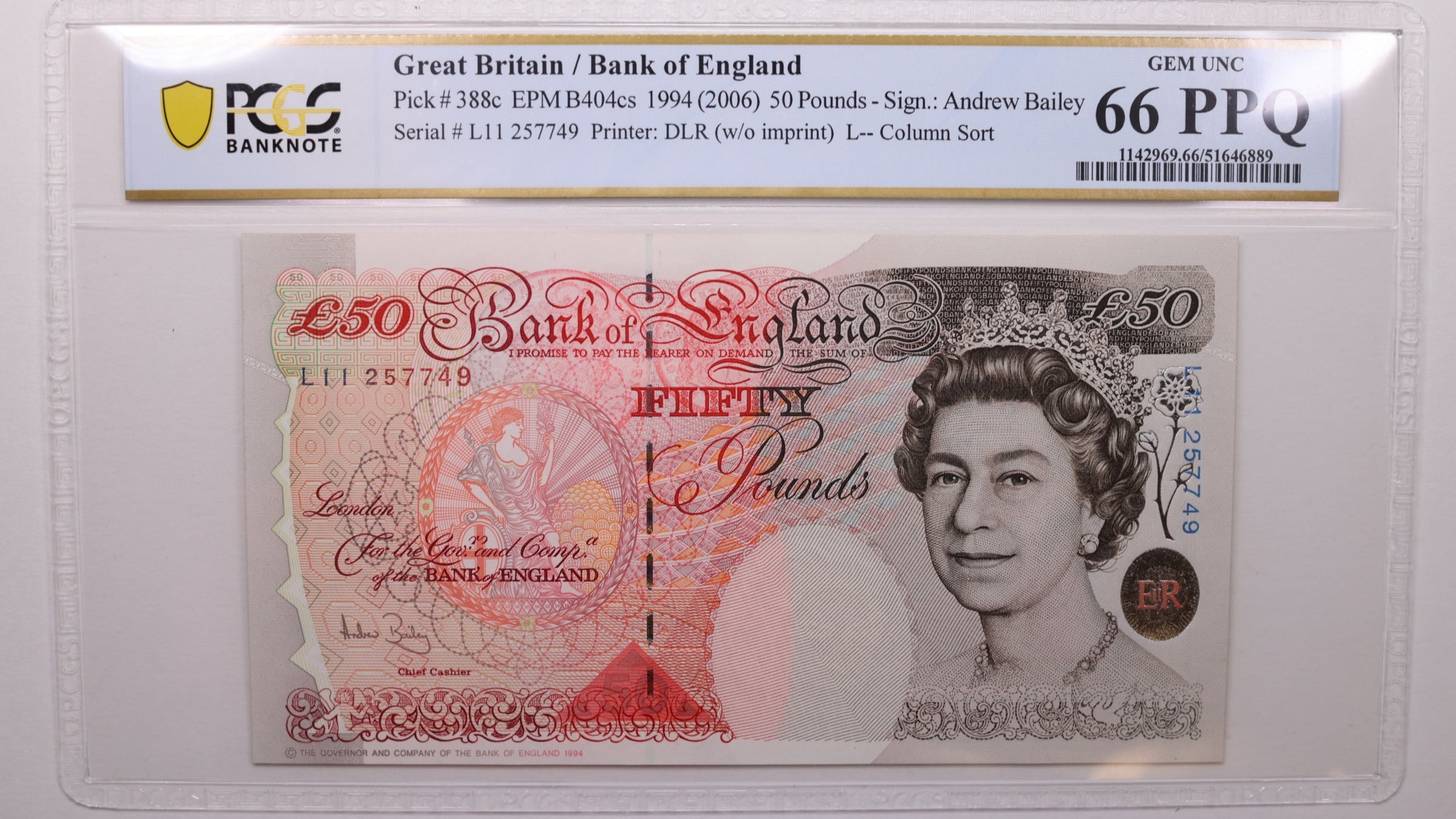 (2006) 50 Pounds, Great Britain., PCGS CU-66 PPQ., Store #GWC041