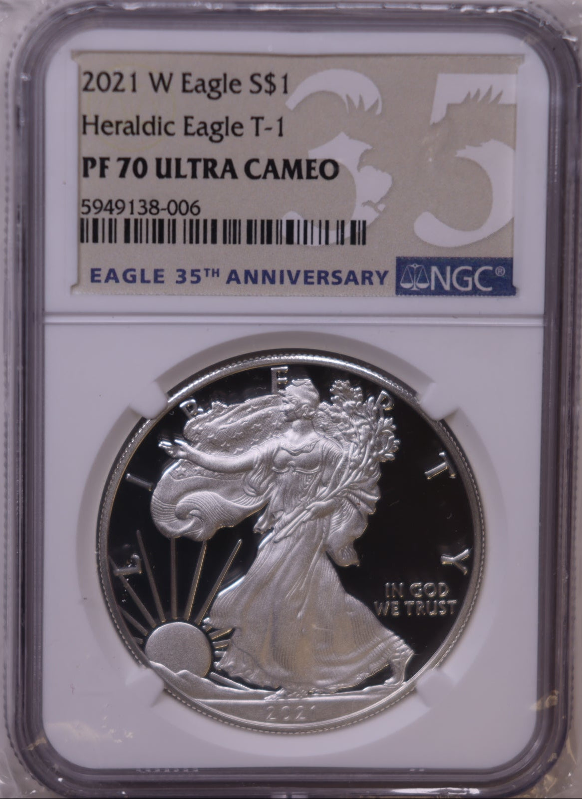 2021-W American Silver Eagle, Heraldic Eagle T-1, Ultra Cameo, NGC PF-70, Store#AE0371