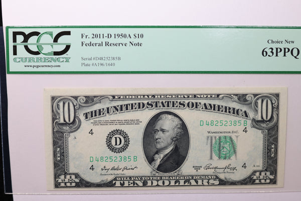 1950A $10 Federal Reserve Note, PCGS 63 PPQ,  Store Sale #035017
