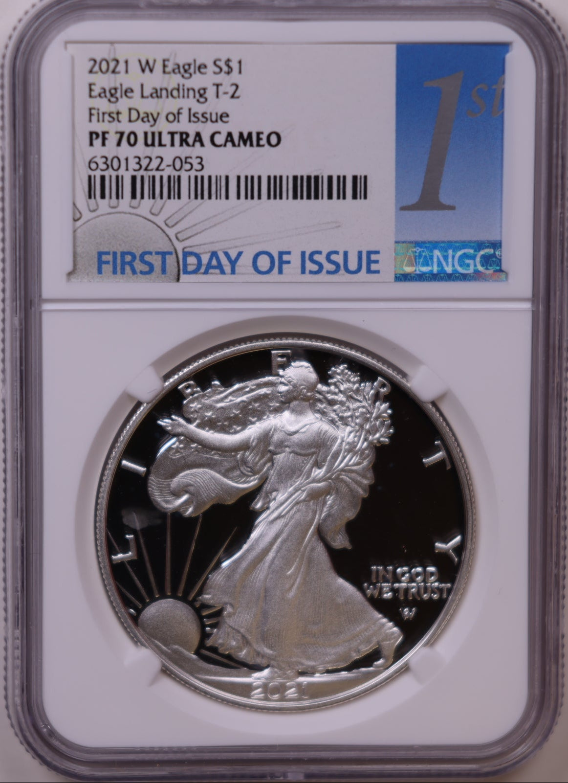2021-W American Silver Eagle, Eagle Landing T-2, Ultra Cameo, NGC PF-70, Store#AE0372