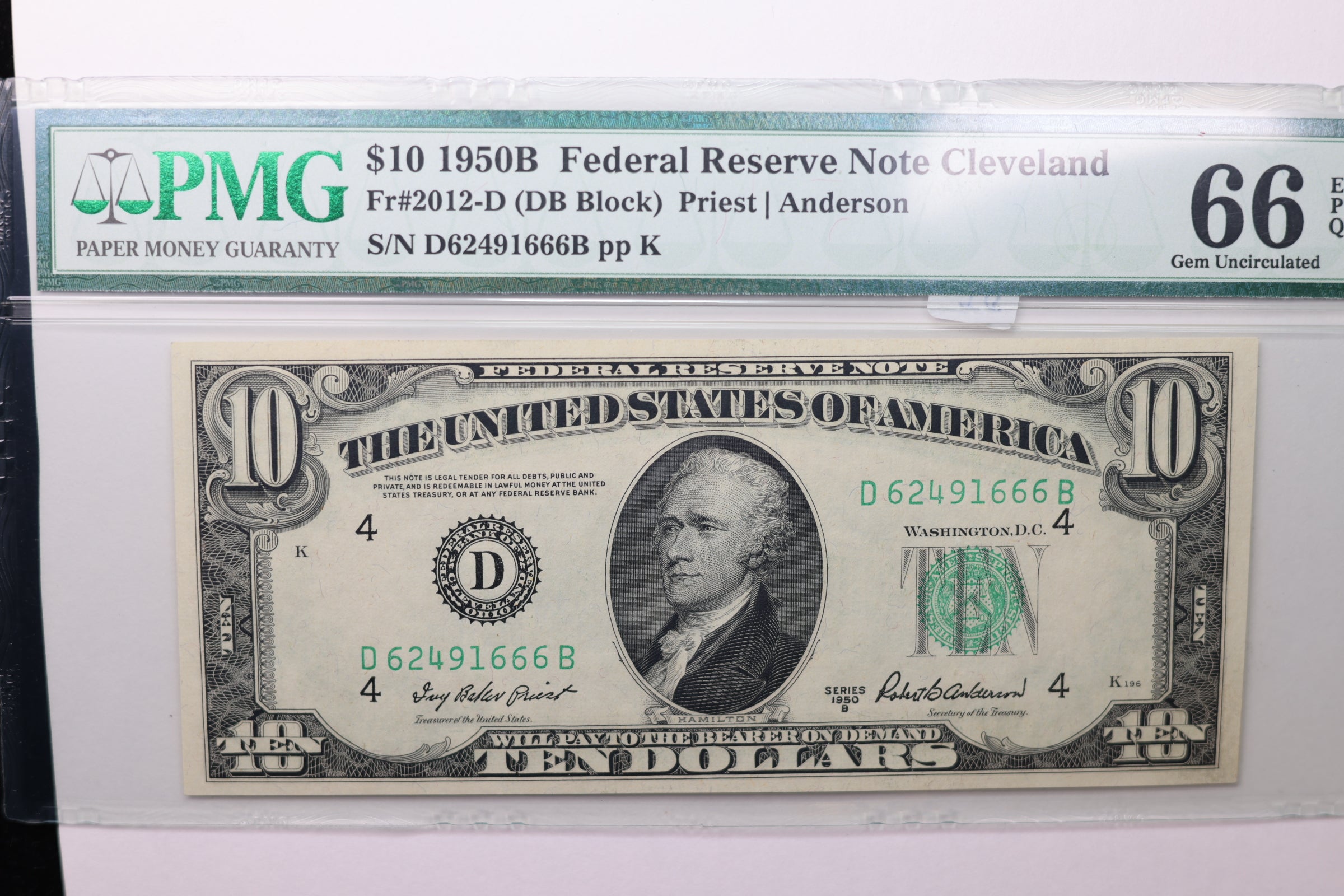 1950B $10 Federal Reserve Note, PMG 66 PPQ, Store Sale #GFRB039