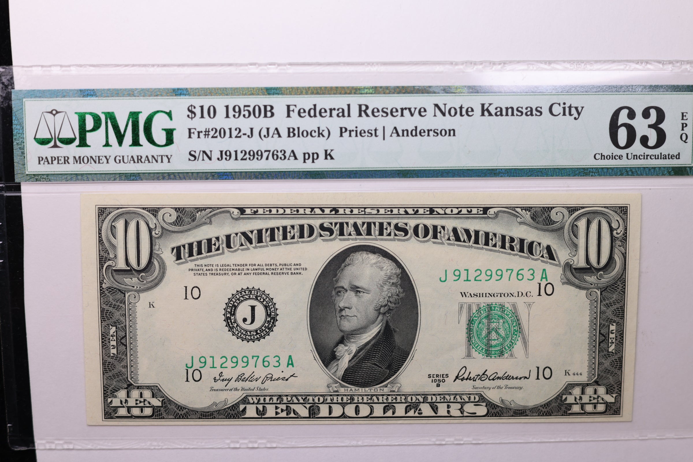 1950B $10 Federal Reserve Note, PMG 63 PPQ, Store Sale #GFRB038