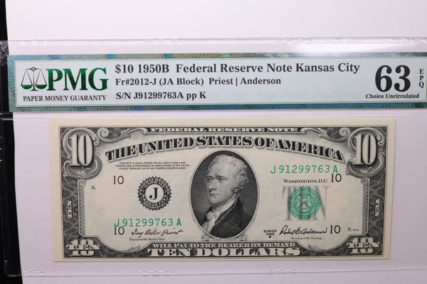 1950B $10 Federal Reserve Note, PMG 63 PPQ,  Store Sale #035021