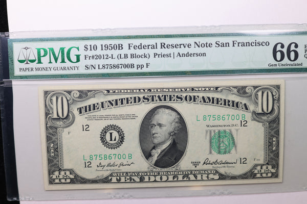 1950B $10 Federal Reserve Note, PMG 66, PPQ,  Store Sale #035023