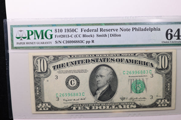 1950C $10 Federal Reserve Note, PMG 64, EPQ,  Store Sale #035025
