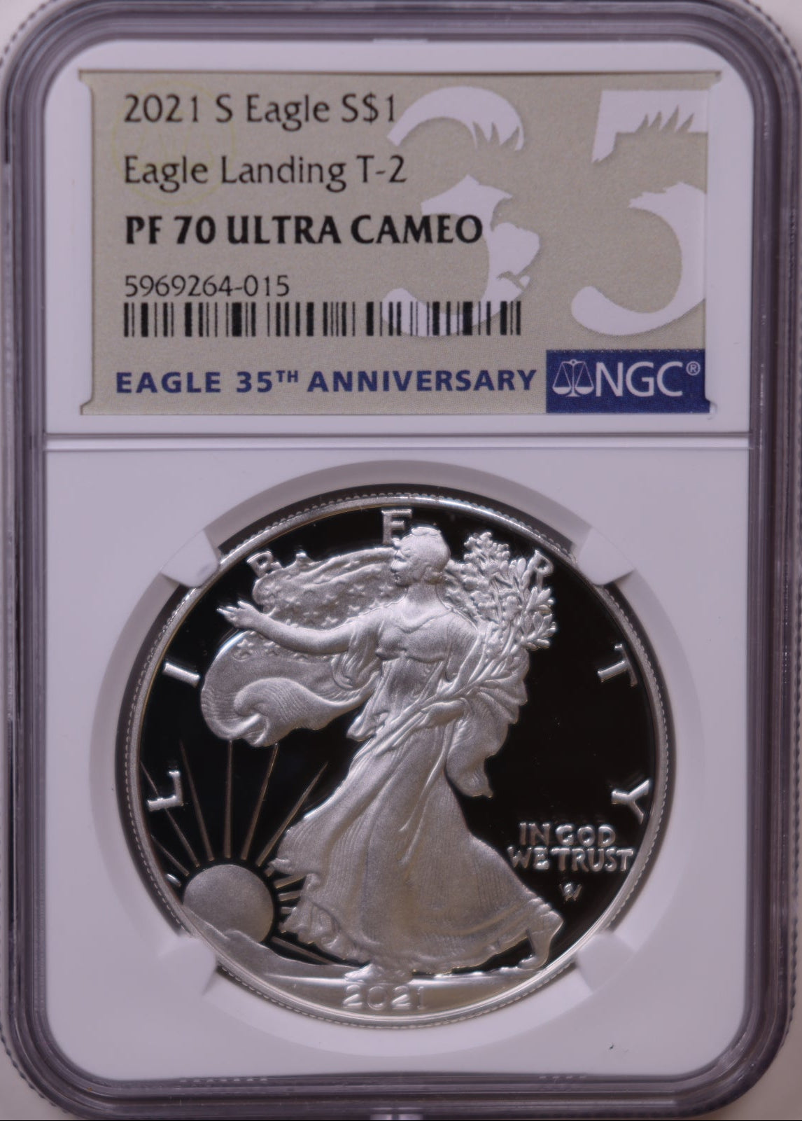 2021-S American Silver Eagle, Eagle Landing T-2, Ultra Cameo, NGC PF-70, Store#AE0376