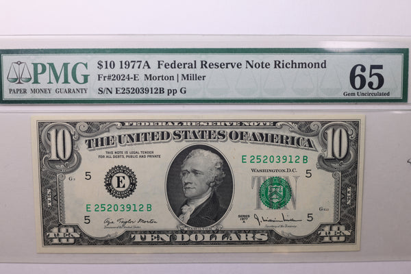 1977A $10 Federal Reserve Note, PMG Graded, CU-65., Store Sale #035038