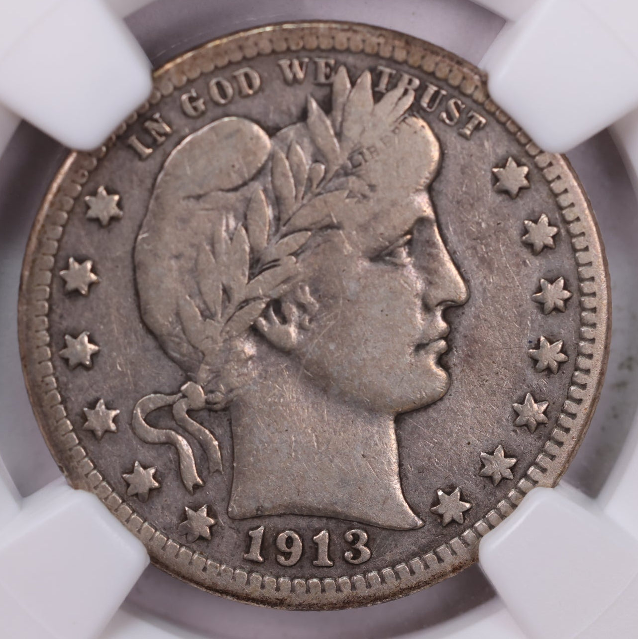 1913-S Barber Silver Quarter., Semi-Key., NGC Fine 12., Store #QR1446.