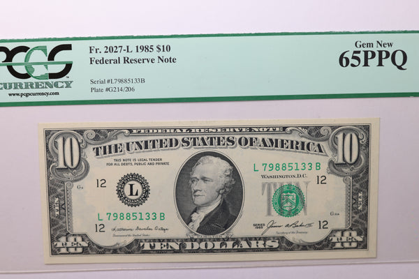 1985 $10 Federal Reserve Note, PCGS Graded, CU-65., Store Sale #035042