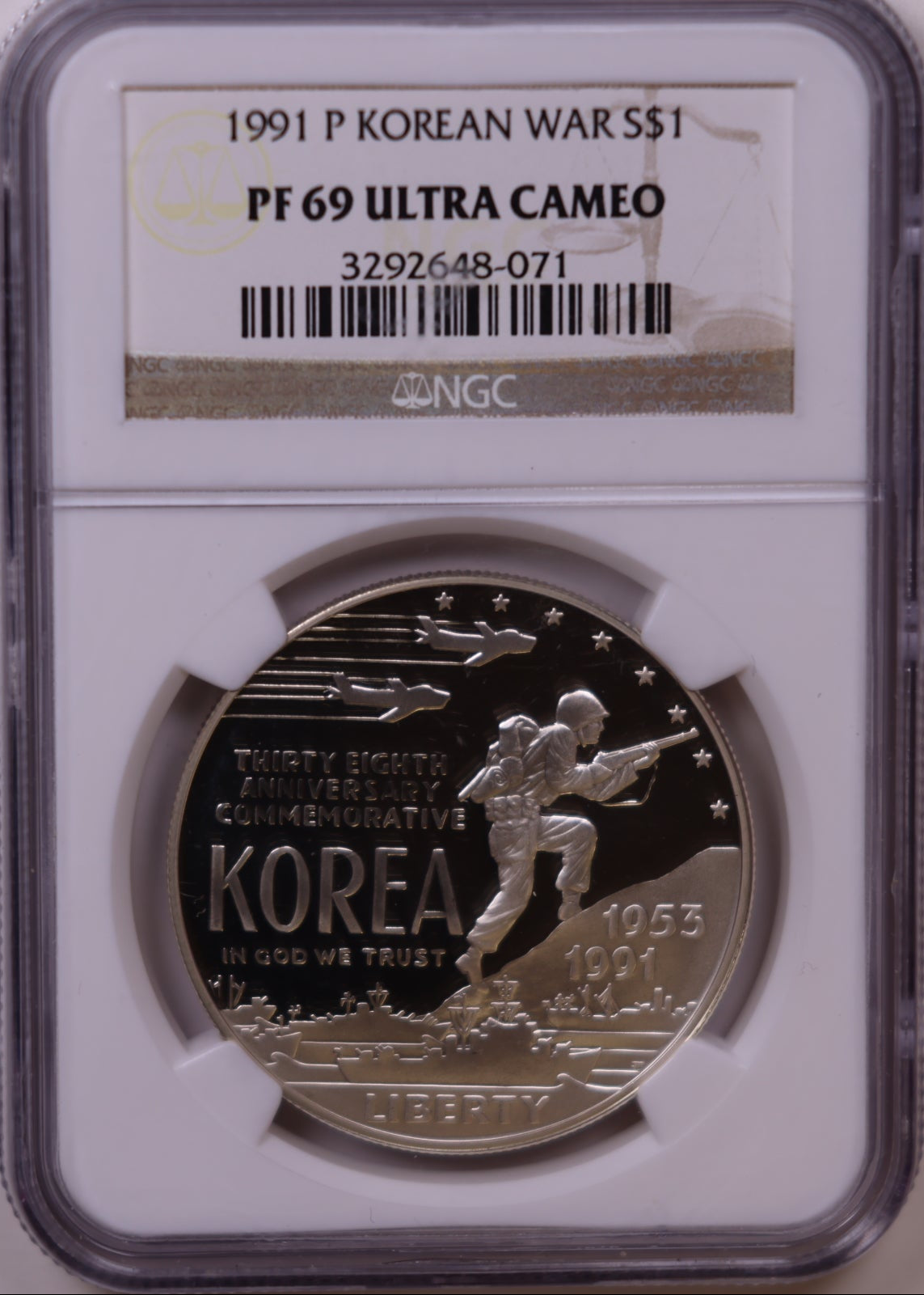 1991-P Korean War Memorial Silver Dollar, NGC MS-68 Ultra Cameo, Store #GMC354