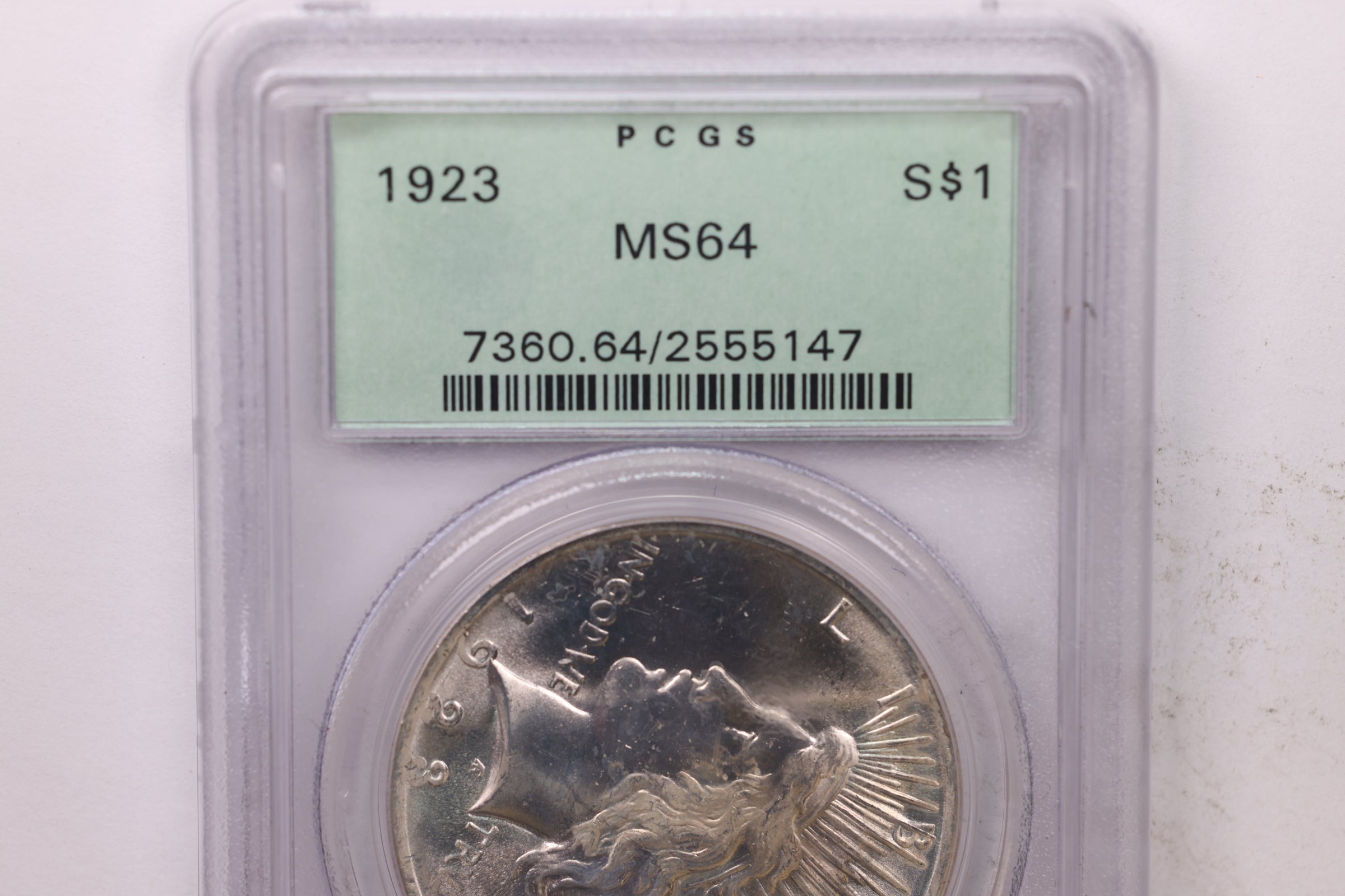 1923 Peace Silver Dollar., PCGS MS-64, Mint State, Nice Eye Appeal, Store #DR0763