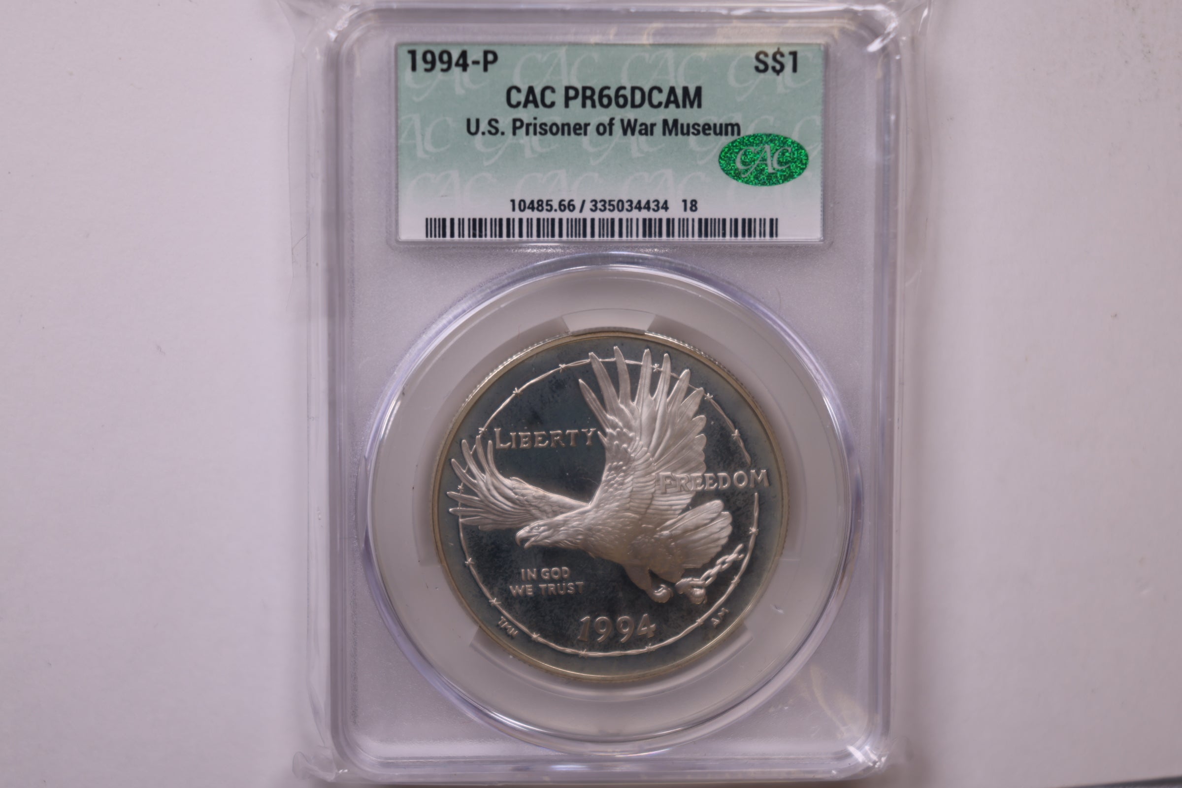 1994-P U.S. Prisoner of War Museum Silver Dollar, CAC PR-66 Cameo, Store #GMC356