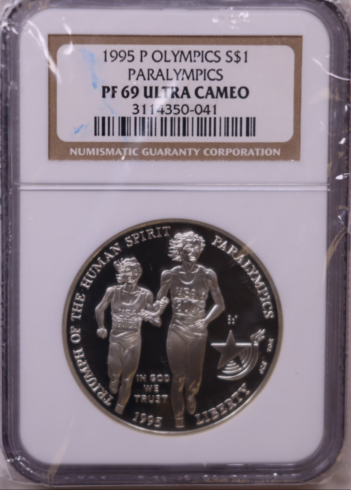 1995-P Paralympics Blind Runner Silver Dollar, NGC PF-69 Ultra Cameo, Store #GMC357