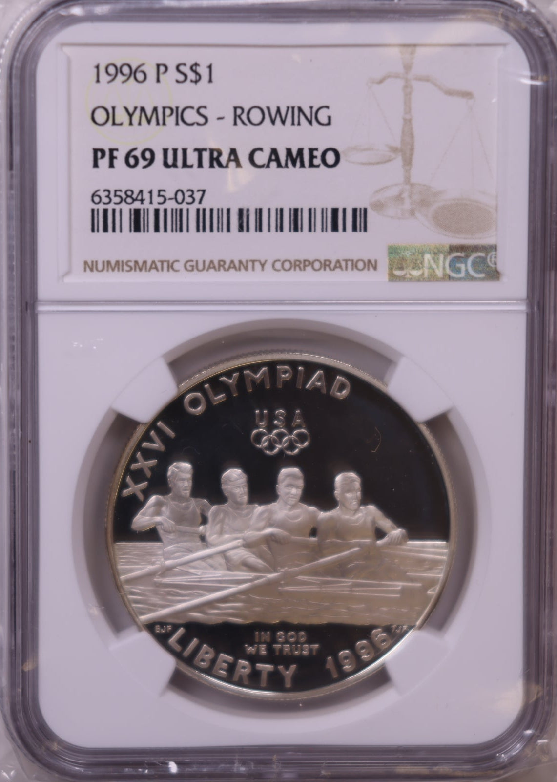 1996-P Atlanta Olympics Rowing Silver Dollar, NGC PF-69 Ultra Cameo, Store #GMC362