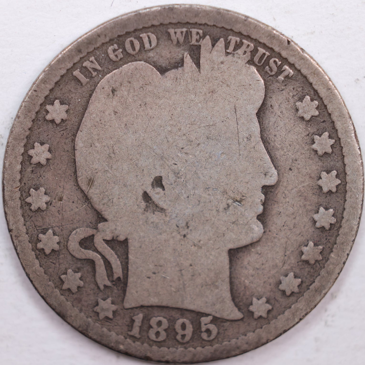 1895-S Barber Silver Quarter, Very Good Circulated Coin, Store #QR0349