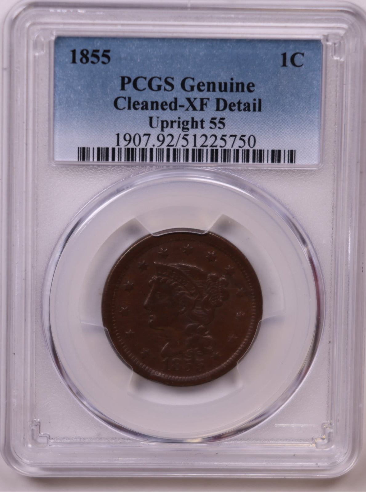 1855 Large Cent, PCGS Genuine Cleaned XF, Affordable Circulated Coin, Store #CT1193