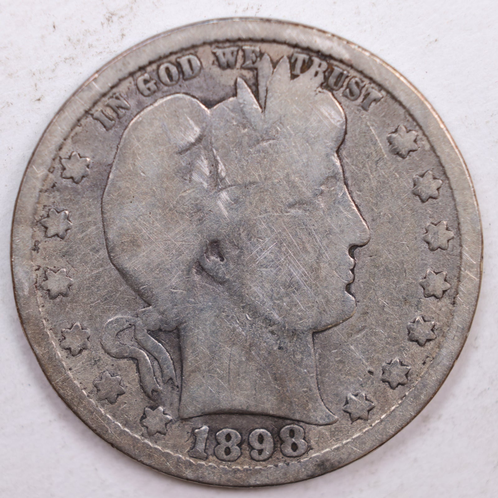 1898-O Barber Silver Quarter, Very Good Circulated Coin, Store #QR0365