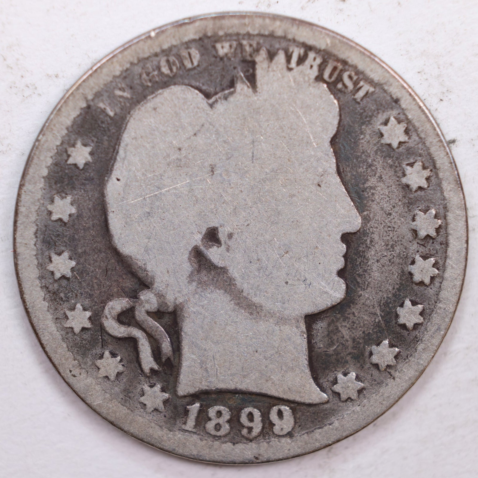 1899 Barber Silver Quarter, About Good Circulated Coin, Store #QR0372