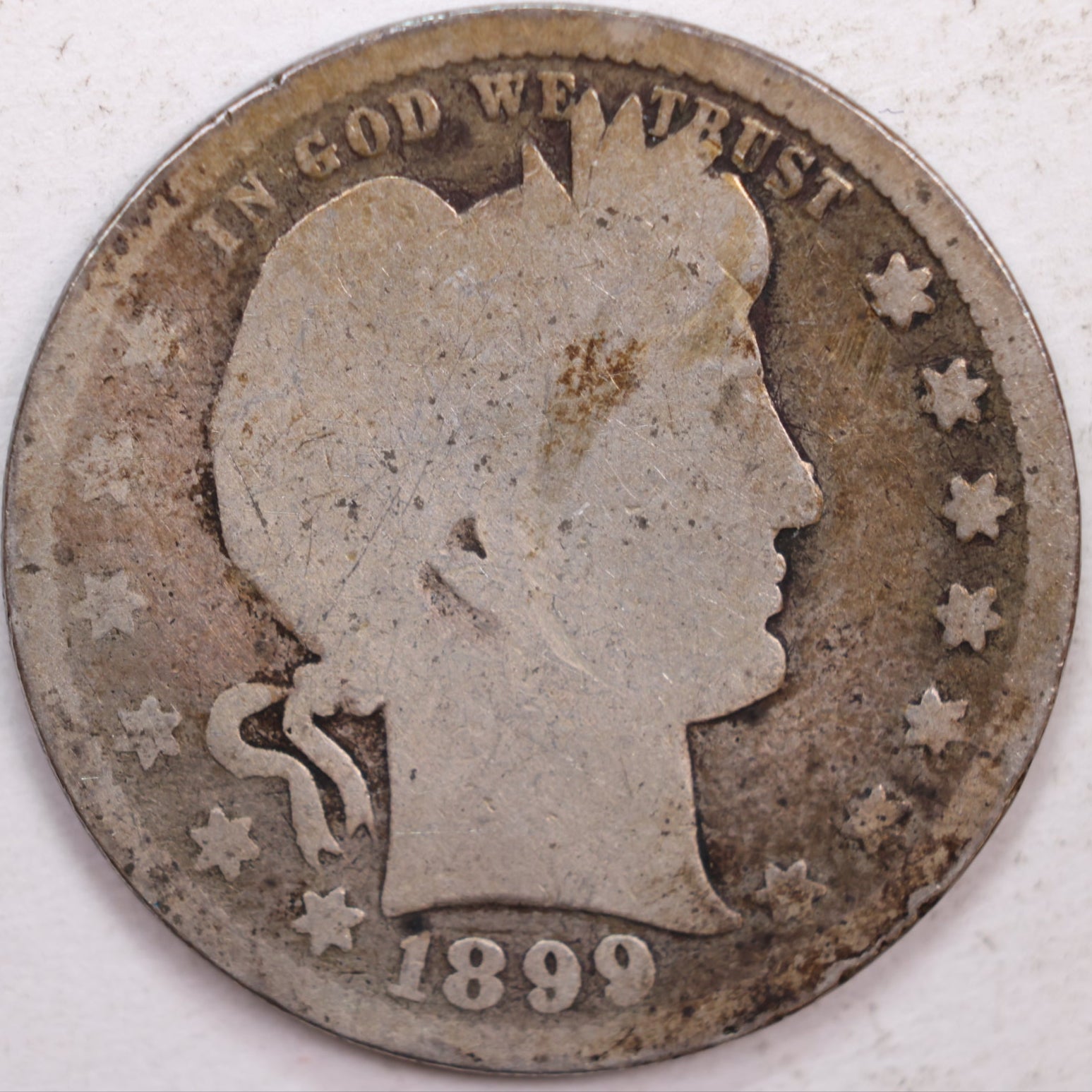 1899 Barber Silver Quarter, About Good Circulated Coin, Store #QR0374