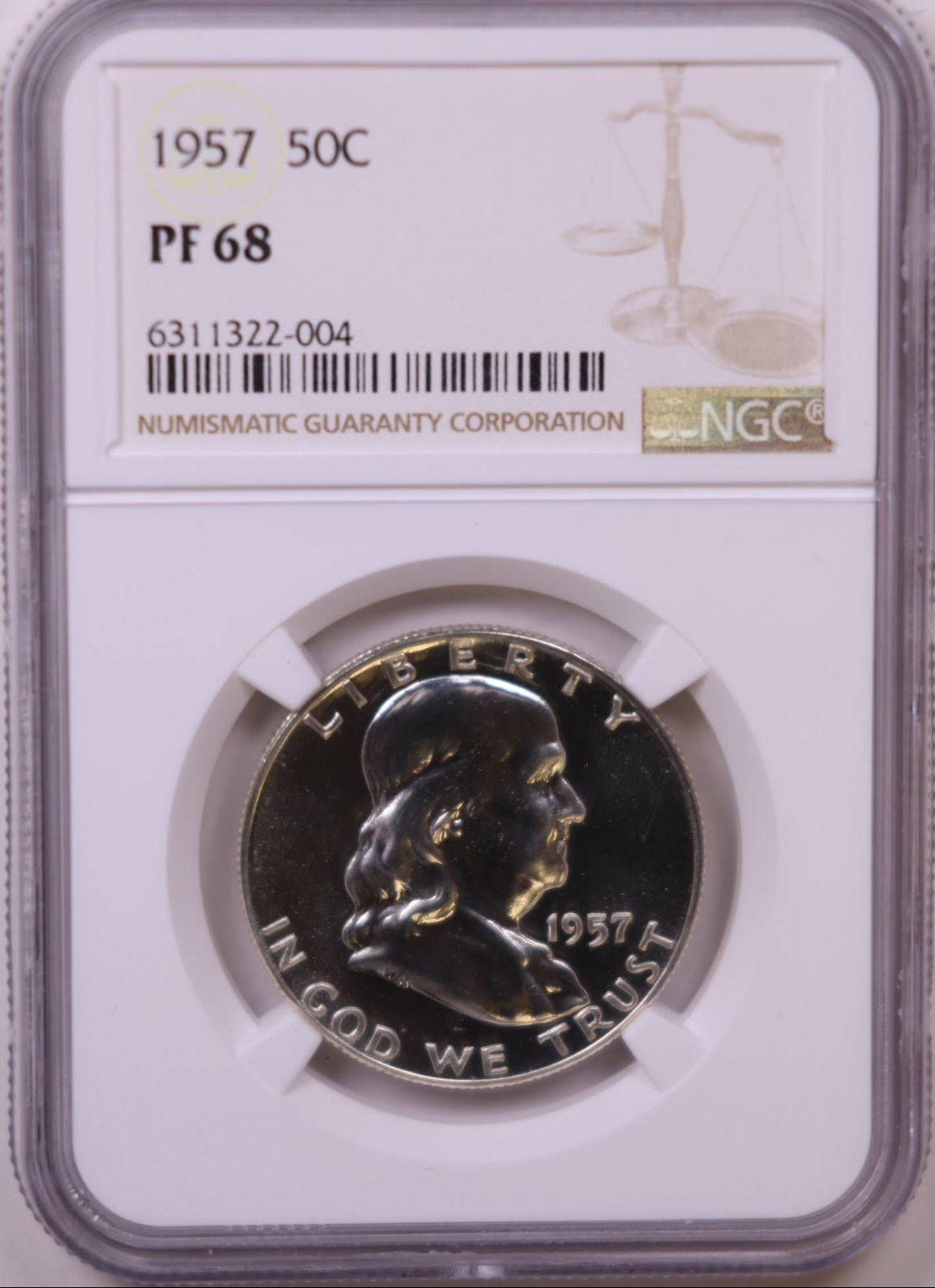 1957 Ben Franklin Half Dollar, NGC PF-68 FBL, Proof Uncirculated Coin, Store #HR1817