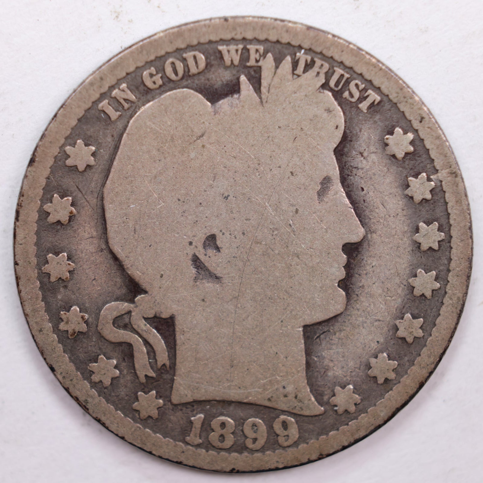 1899-O Barber Silver Quarter, Very Good Circulated Coin, Store #QR0398