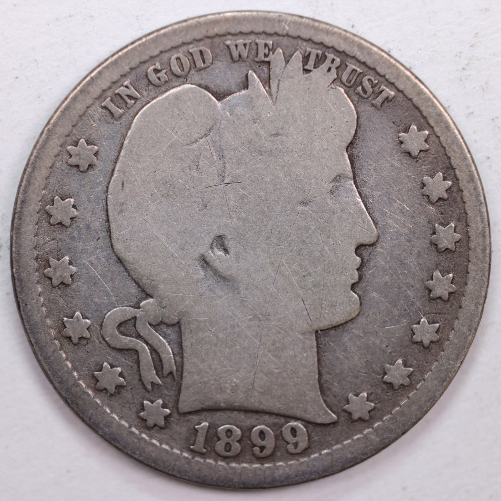 1899-O Barber Silver Quarter, Very Good Circulated Coin, Store #QR0399