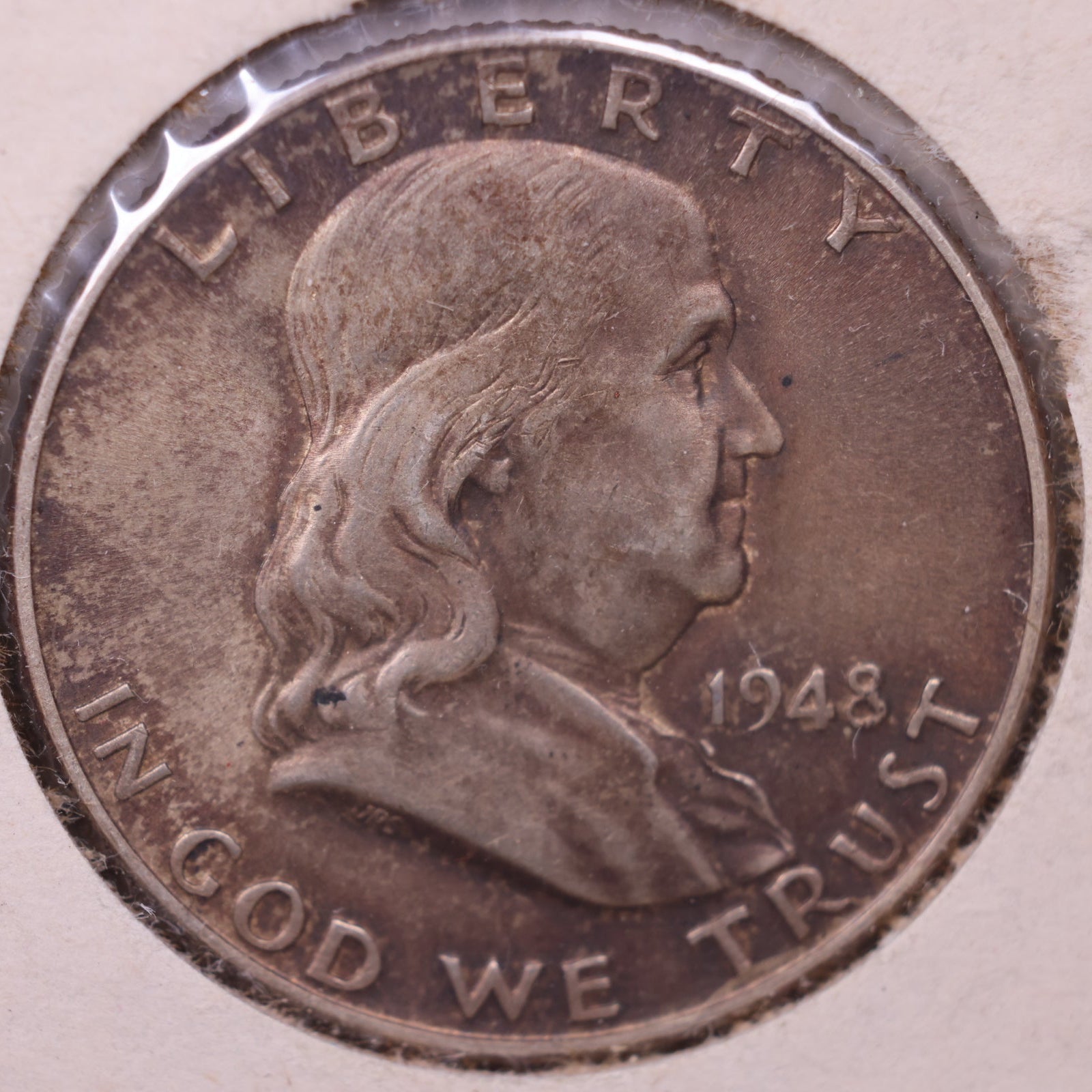 1948 Ben Franklin Half Dollar, About Uncirculated Coin. Store #HR1166