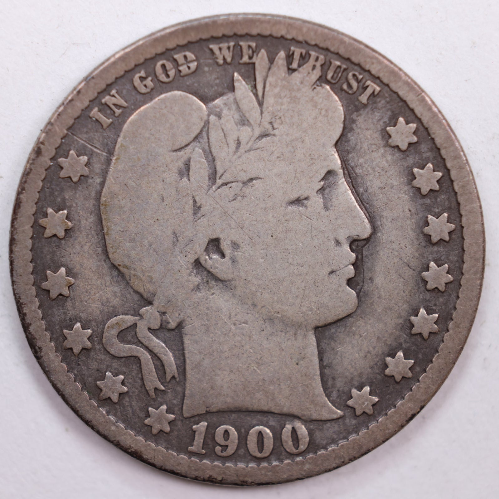 1900-O Barber Silver Quarter, Very Good Circulated Coin, Store #QR0415