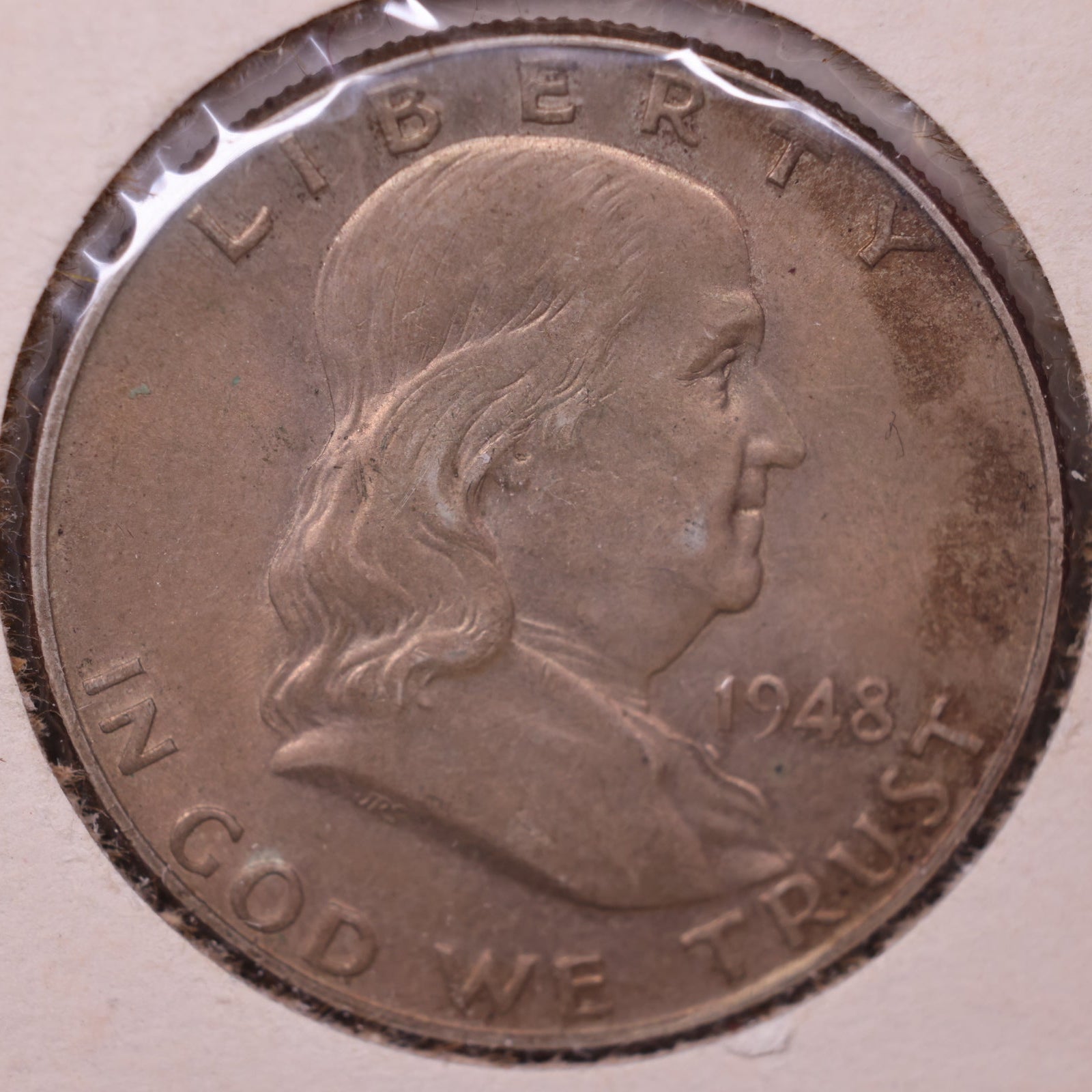 1948 Ben Franklin Half Dollar, About Uncirculated Coin. Store #HR1170