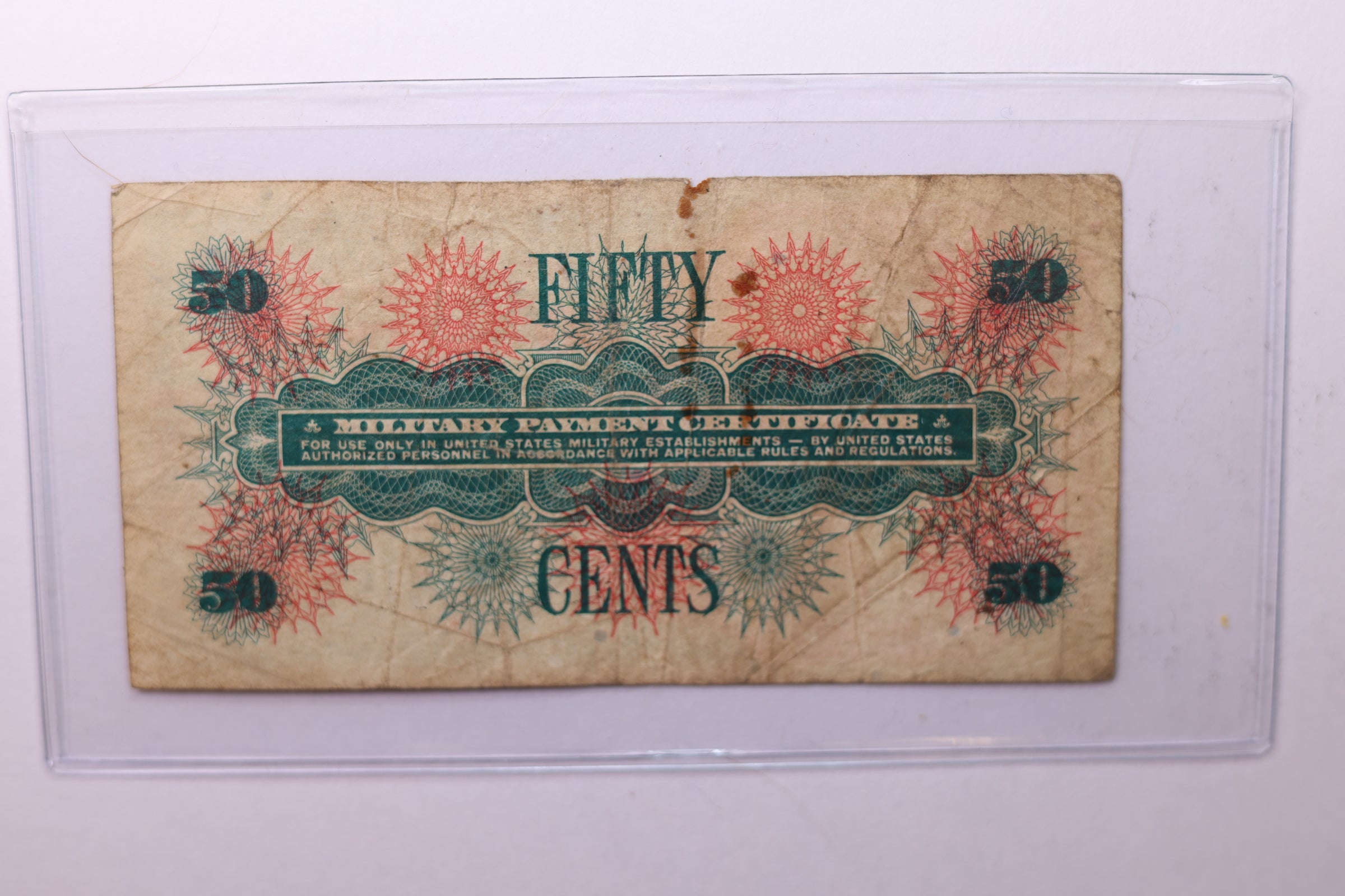 50 Cent, Military Payment Certificate, (MPC), Affordable Circulated Currency., STORE SALE #035196