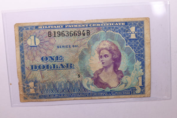 One Dollar, Military Payment Certificate, (MPC), Affordable Circulated Currency., STORE SALE #035205