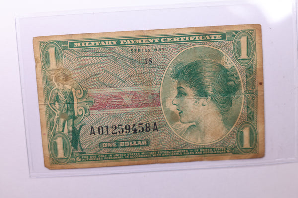 One Dollar, Military Payment Certificate, (MPC), Affordable Circulated Currency., STORE SALE #035208