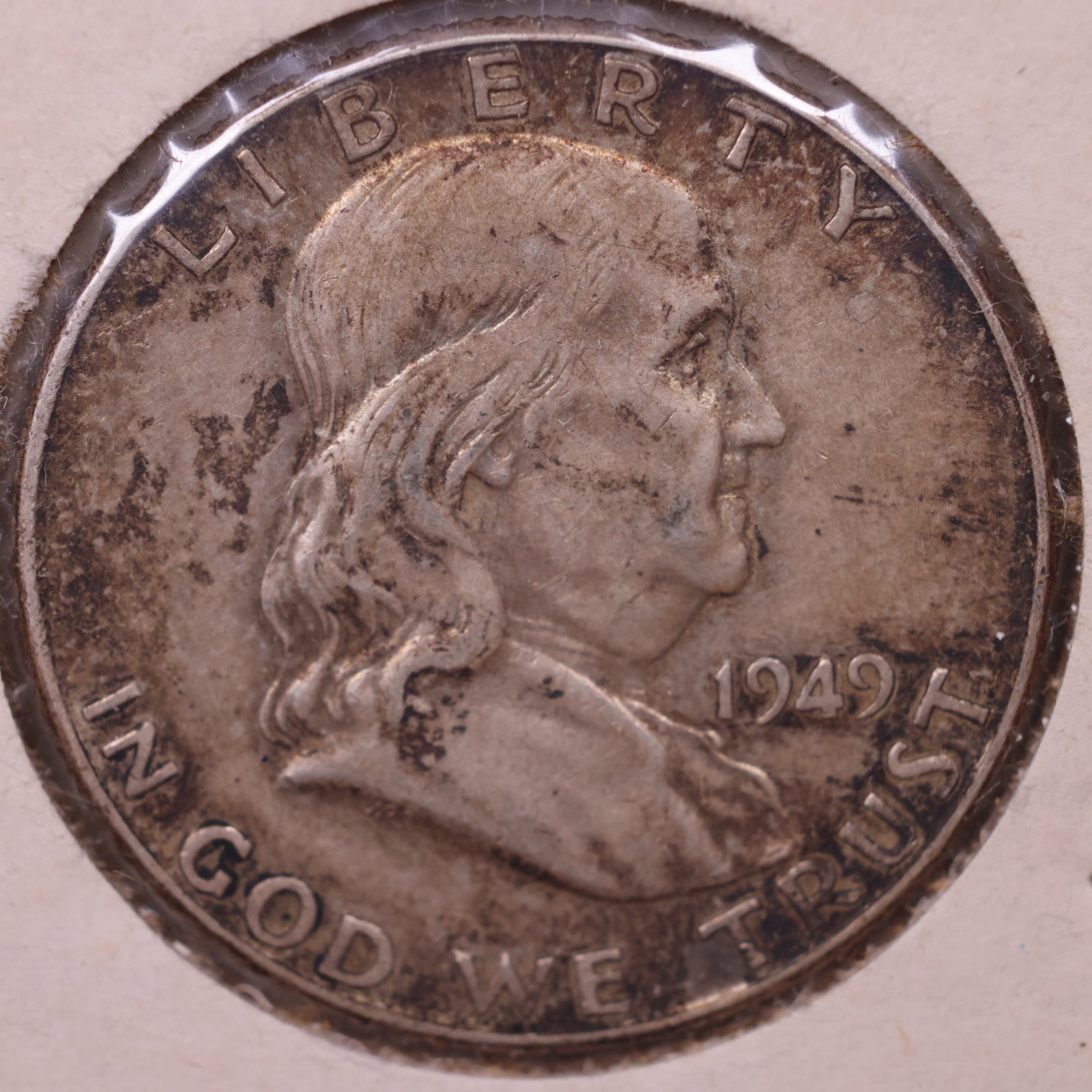 1949 Ben Franklin Half Dollar, About Uncirculated Coin, Store #HR1493